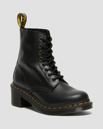 Dr Martens Clemency Leren Hak Veterlaarzen Dames Zwart | NL 561BEX